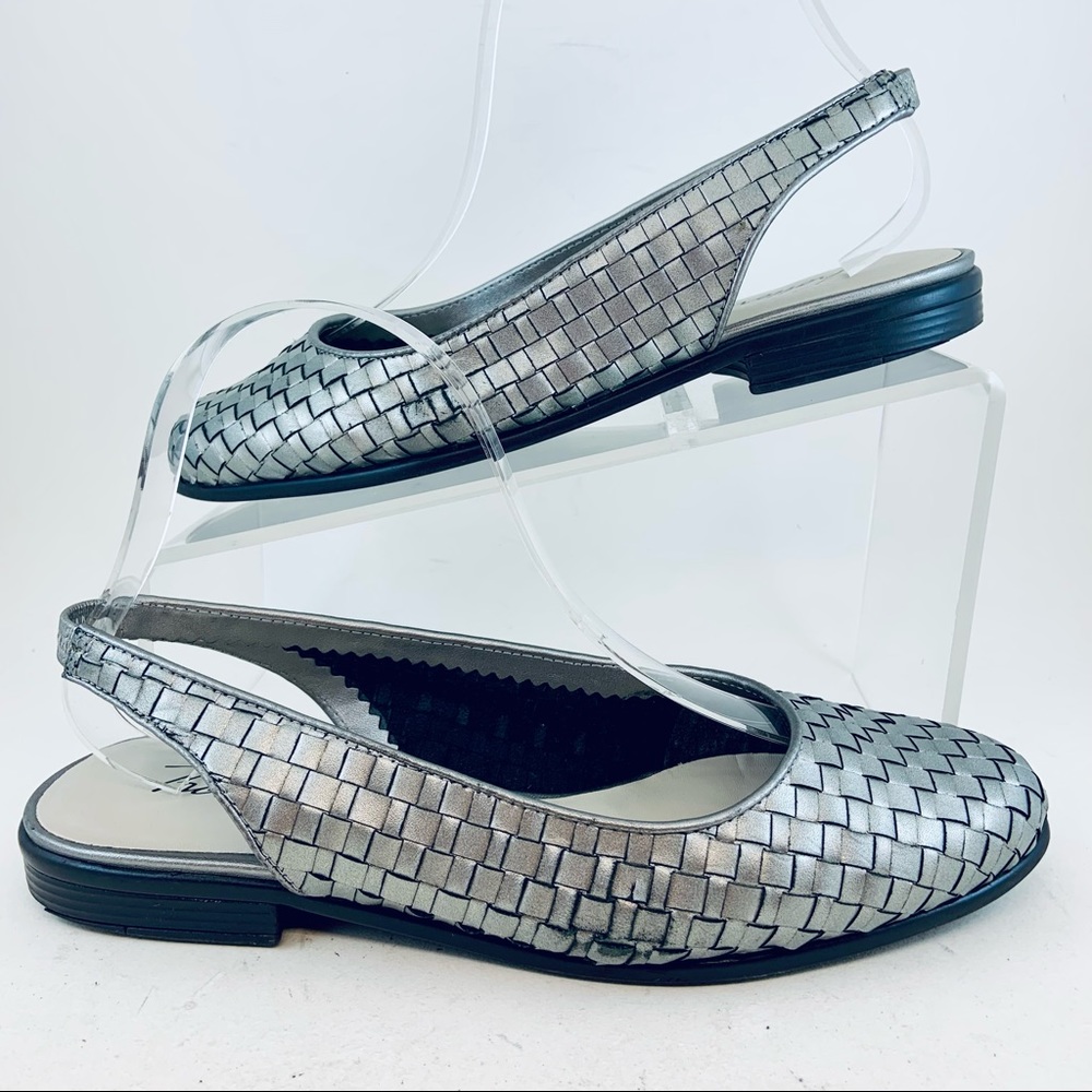 Trotters Pewter Metallic Silver Woven Lucy Slingbacks Flats, size 7.5 WIDE - Picture 3 of 10